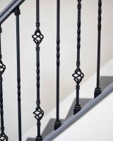 Close-Up of Set of 2 Matte Black "Enfield" Steel Stair Spindles - Pattern 7