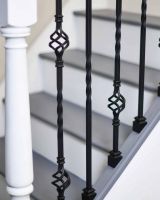 Close-Up of Set of 2 Matte Black "Enfield" Steel Stair Spindles - Pattern 7 in Situ