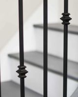 Close-Up of Set of 2 Matte Black "Enfield" Steel Stair Spindles - Pattern 8 - Spindle ONLY - No Brackets