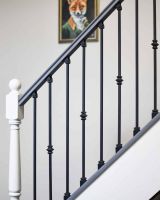 Set of 2 Matte Black "Enfield" Steel Stair Spindles - Pattern 8 in Situ
