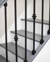 Close-Up of Set of 2 Matte Black "Enfield" Steel Stair Spindles - Pattern 8
