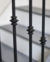 Close-Up of Set of 2 Matte Black "Enfield" Steel Stair Spindles - Pattern 9 - Spindle ONLY - No Brackets