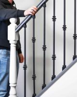 Scale Shot of Set of 2 Matte Black "Enfield" Steel Stair Spindles - Pattern 9