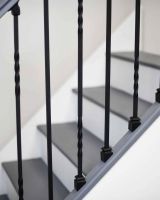 Close-Up of Set of 2 Matte Black "Enfield" Straight & Double Twist Stair Spindles - Pattern 2 with Fixed Rake Brackets Close-Up of Set of 2 Matte Black "Enfield" Straight & Double Twist Stair Spindles - Pattern 2 with Fixed Rake Brackets