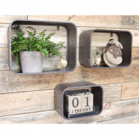 Set of 3 Industrial Shelves in Situ on a Wooden Wall Set of 3 Industrial Shelves in Situ on a Wooden Wall