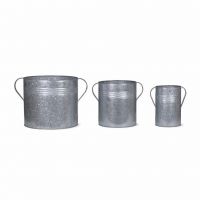 Set of 3 Traditional Galvanised Steel Planter Pots in Three Sizes