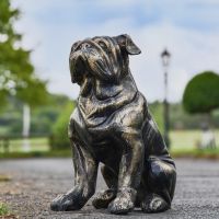 Brushed Gold Bulldog Sculpture in Garden Setting  Brushed Gold Bulldog Sculpture in Garden Setting