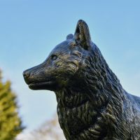 Side profile of "Luna" Wolf Garden Sculpture 
