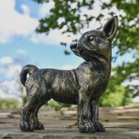 Brushed Gold Standing Chihuahua Sculpture in Garden 