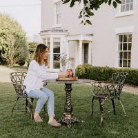  Brushed Gold "Penrose" Heart Scrolled Table & Chair Set