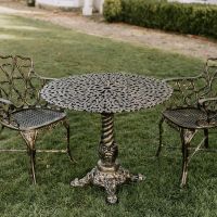  Brushed Gold "Penrose" Heart Scrolled Table & Chair Set