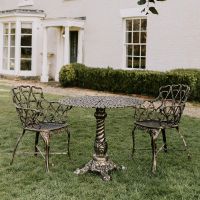  Brushed Gold "Penrose" Heart Scrolled Table & Chair Set