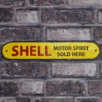 "Shell Motor Spirit" Cast Aluminium Wall Sign in Situ on a Brick Wall "Shell Motor Spirit" Cast Aluminium Wall Sign in Situ on a Brick Wall