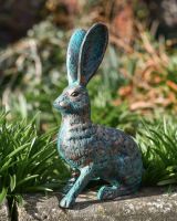 Side Of The Verdigris Sitting Rabbit Garden Sculpture Crafted From Aluminium