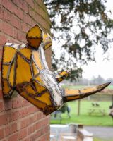 ‘Volt’ the Rhino Head Mount Wall Art mounted on brick wall side profile image