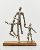 "Holding On" Aluminium and Mango Wood Sculpture - Silver 