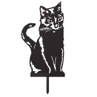 Sitting Cat Silhouette Garden Sculpture in Black