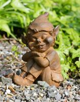 Cast Iron Sitting Elf Garden Sculpture