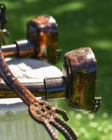 Close up of Sitting Robot Recycled Metal Sculpture Foot