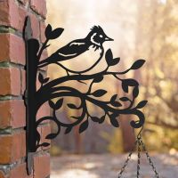 Steel Hanging Basket Bracket with Skylark on Branches Motif