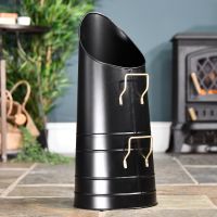 Sleek Black & Polished Brass Coal Hod in Situ