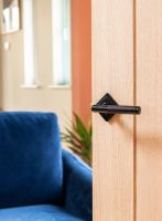 Sleek Black Textured Unsprung Lever Door Handle on Diamond Rose on Door