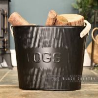 Small Black Steel "Fire Wood" Log Basket 