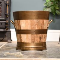 Barrel Log Holder Created From Wood with Bronze Trims