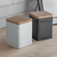 Small White Canister with Beech Wood Lid in Situ