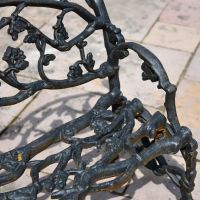 Close up of branch detailing throughout cast iron garden bench