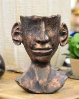 ‘The Watcher’ Contemporary Tribal Planter in Cast Aluminium Large with flowers small