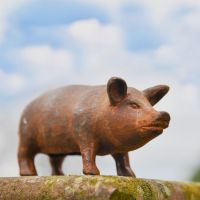 Small Rustic Cast Iron Pig Sculpture
