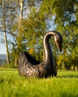 Small Version of the Decorative Swan Garden Planter in a Black and Gold Finish