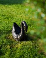 Small Version of the Decorative Swan Garden Planter in a Black and Gold Finish Viewed from Above
