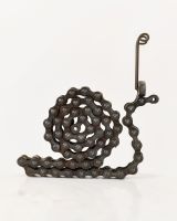 Side view of recycled metal home decor sculpture