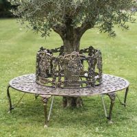 Digital illustration of Solid Antique Gold "Royale" Aluminium Full Tree Guard & Bench with small tree in centre