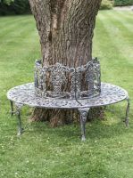 Digital illustration of Solid Antique Silver "Royale" Aluminium Full Tree Guard & Bench with large tree in centre