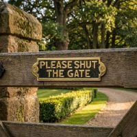 Solid Brass Please Shut the Gate Plaque Sign Digital Illustration Solid Brass Please Shut the Gate Plaque Sign Digital Illustration