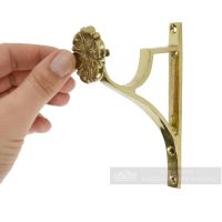 Solid Polished Brass Floral Curtain Pole Bracket Scale Solid Polished Brass Floral Curtain Pole Bracket Scale