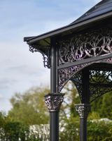 Close-Up of Solid Steel, Iron & Wood Ornate "The Versailles Temple" Garden Gazebo with Roof