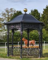 Solid Steel, Iron & Wood Ornate Garden Gazebo with Roof in Situ