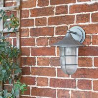 "South Shore" Silver Large Top Fix Wall Lantern in Situ on a Garden Wall