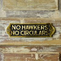 "No Hawkers No Circulars" Sign Finished in Polished Brass