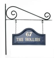 Blue Arched Double sided House sign on Wall Mounted Bracket