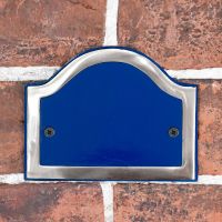 Arched Number Sign Finished in a Blue & Chrome with Gold Vinyl Numbers