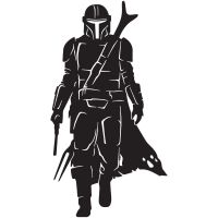Space Bounty Hunter Sheet Steel Silhouette in Black Finish on White Background Space Bounty Hunter Sheet Steel Silhouette in Black Finish on White Background