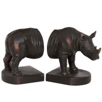 Split Rhino Bookends in Black & Brushed Bronze