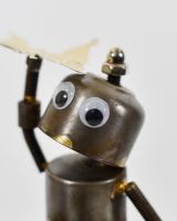 "Sprocket" the Upcycled Metal Home Ornament cream close up of head