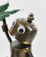 "Sprocket" the Upcycled Metal Home Ornament green close up of head