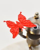 "Sprocket" the Upcycled Metal Home Ornament close up of red butterfly